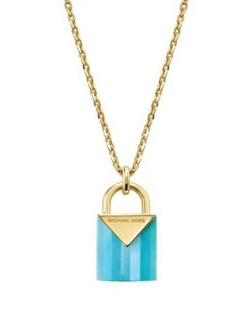 Michael Kors Gold-Tone Chain with Turquoise Padlock Pendant